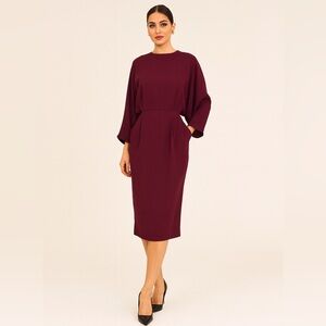 & Other Stories burgundy open back midi dress dolman sleeve style‎